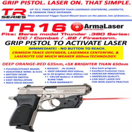 Arma Laser TR16 Red Sight Bersa Thunder .380 Firestorm CC 383 DA Combat .22 83