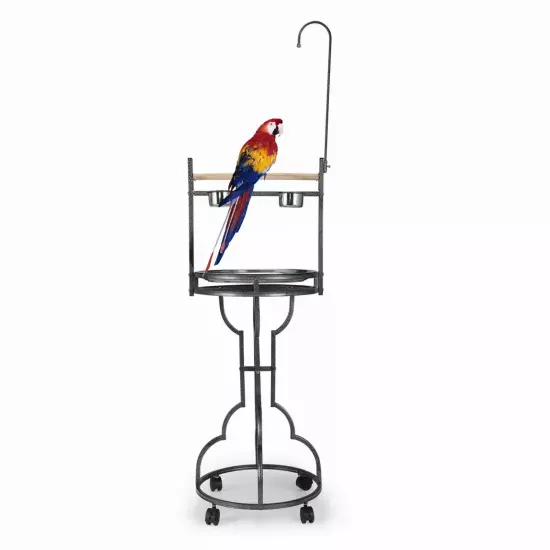 72" Bird Play Stand Large Parrot Play Gym Ground Rolling Stand Wood w/Tray Bowls