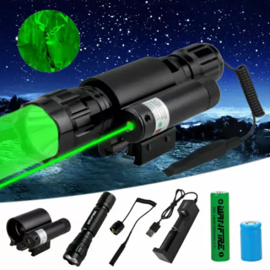 Tactical Combo LED Flashlight & Green Laser Sight Fits 20mm Rail Pistol-Rifle 