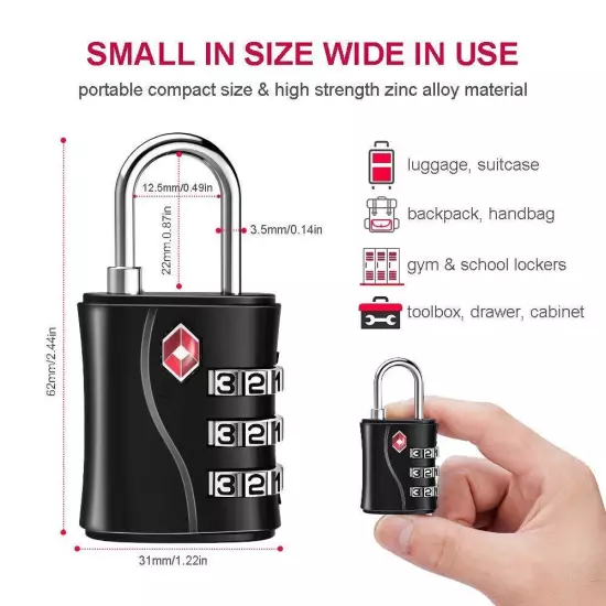 Luggage Locks TSA Approved, Small Padlock for Travel, Suitcase, Backpack, Lap...