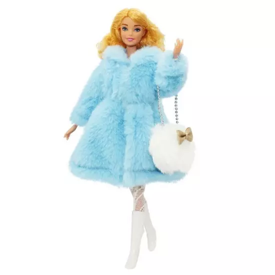 Blue Faux Fur Coat Clothes Set For 11.5" Doll Outfits Socks Boots Bag 1/6 Dolls