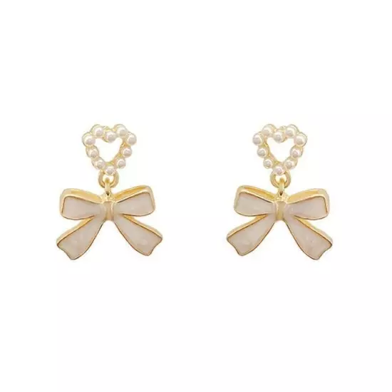 Fashion earings gold plated bow pearl dangle drop jewelry earrings for womens