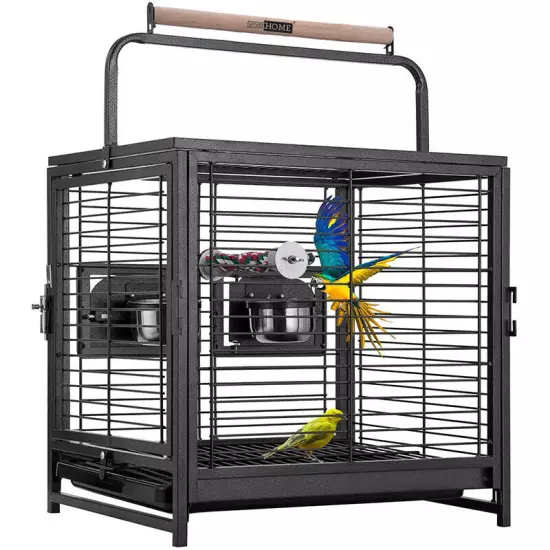 19'' Wrought Iron Bird Travel Carrier Cage Parrots Conures Lovebird Cockatiel