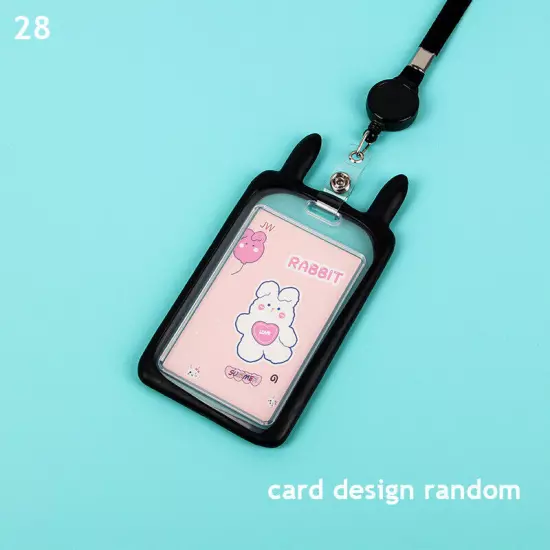 Cute Cat Ear ID Card Holder Retractable Reel Lanyard Credit Cover Case Kids Gift