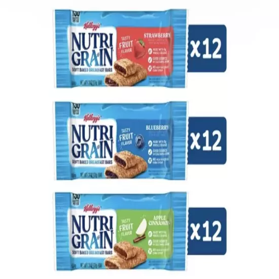 Kelloggs Nutri Grain Bars Variety Snack Flavors (36 Count) FREE Shipping