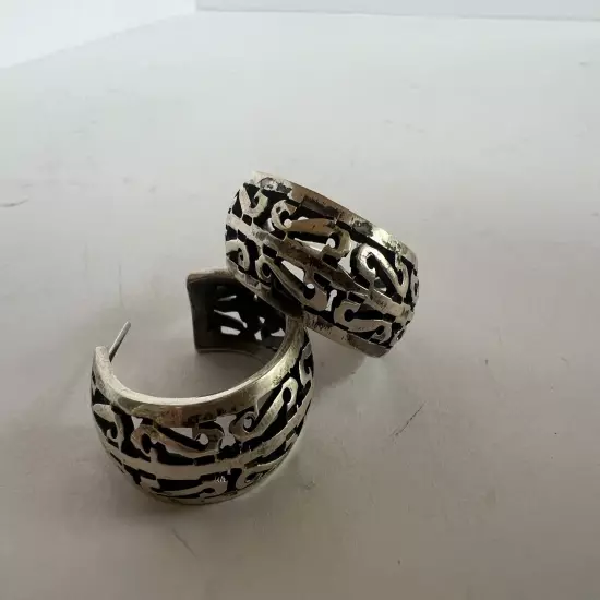 Vintage Stamped MMA Mexico 925 Sterling Silver Hoop Earrings