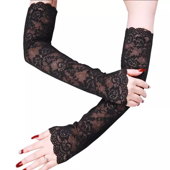 Elegant Lace Floral Gloves UV Sun Protections Fingerless Long Mitten Half Sleeve