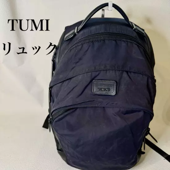 Tumi Backpack Leather Nylon Large Capacity Navy