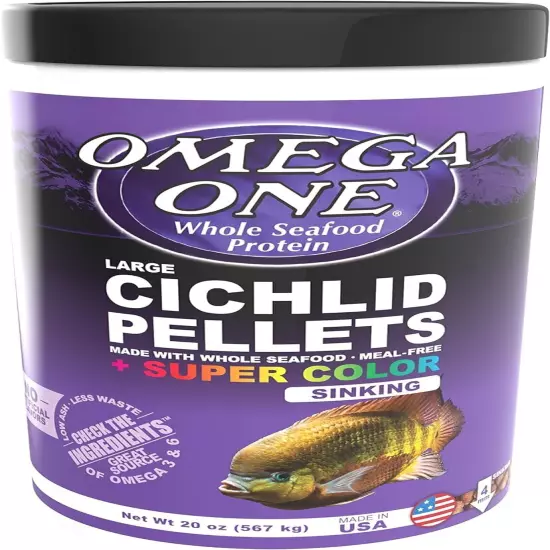 Omega One Super Color Sinking Cichlid Pellets, 2mm Large Pellets, 20 oz