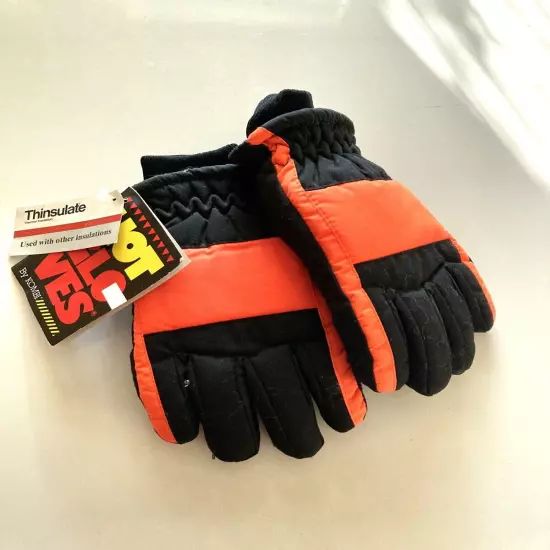 VTG KOMBI Thinsulate Gloves Unisex Black Orange Deadstock Size S