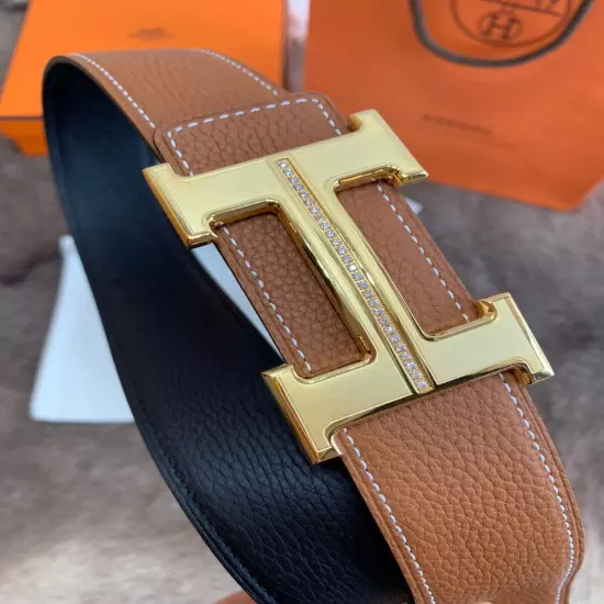 Hermès New Double-sided Men's Leather Belt Brown gold buckle 36/90