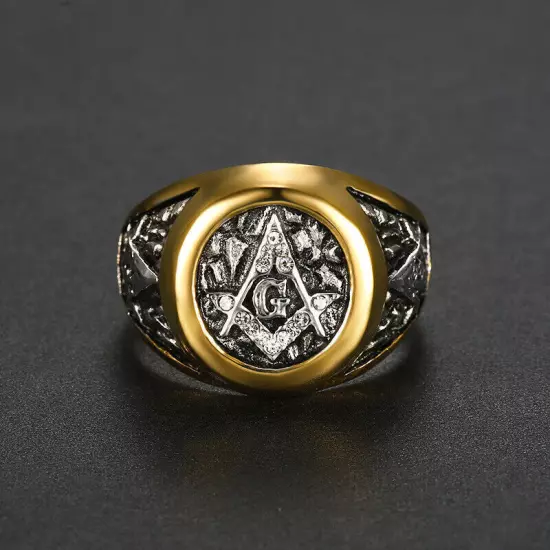 Vintage Freemason Symbol AG Wedding Ring Stainless Steel Biker Ring Size 6-16