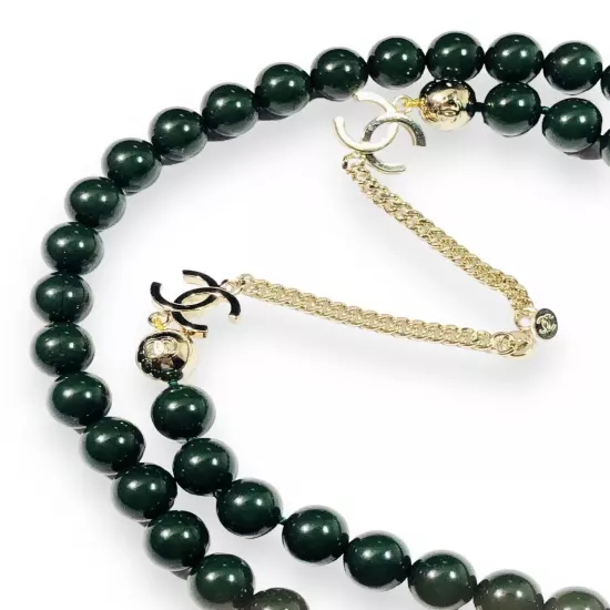 CHANEL Dark Green Pearl Chain Authentic Made In Italy 32” Length