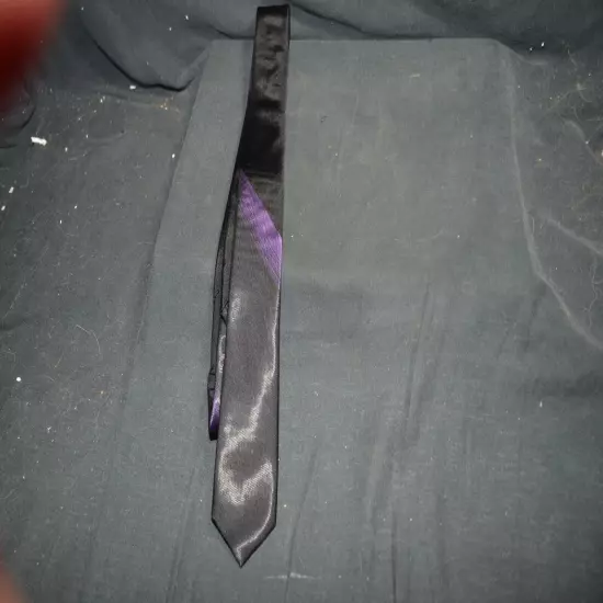 Van Heusen Skinny Black Tie with Purple Stripe