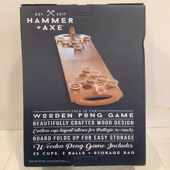 Wooden Party Drinking Pong Game Mini Table Game By Hammer + Axe NIB See Photos