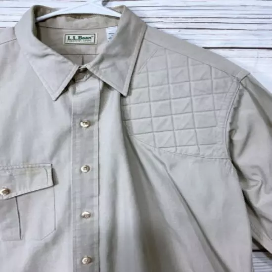 L.L. Bean Mens Shirt Sz XL 17-17 1/2 Khaki Button Up Left Shoulder Pad Hunting 