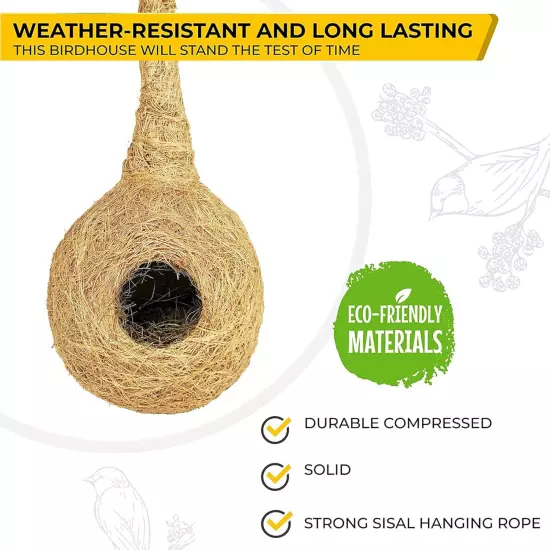 Safest Round Organic Bird Nest house Purely Handmade Love Birds/Sparrow