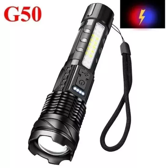 High Power White Laser LED Flashlight Built-in Battery USB Rechargeable Strong