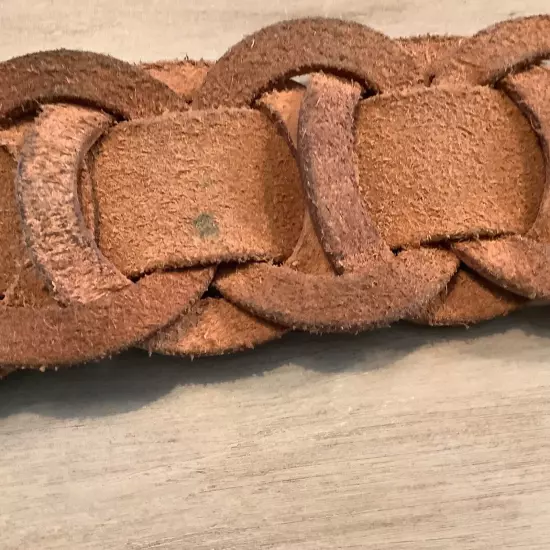 Vtg Hollister Leather Belt Women Medium Chain Link Braided Brass Wide Boho