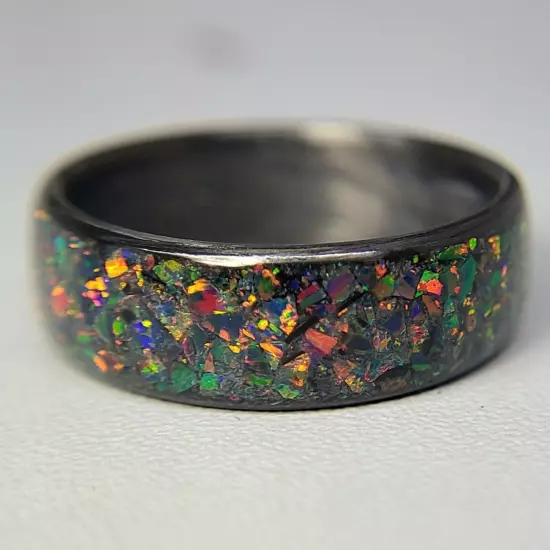 Carbon Fiber Ring with Fire Opal inlay - Handcrafted - Sizes 4-16 - Custom Width