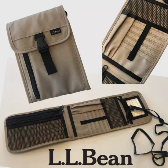 New LL Bean Crossbody Travel Wallet Fold Up Organizer Khaki Beige NWOT