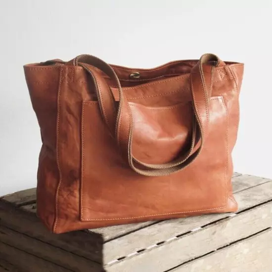 Soft Leather Tote Shoulder Bag, Waxed Leather Large Capacity Vintage Handbag Bag