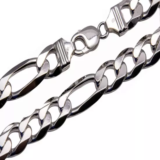 .925 Sterling Silver Figaro Link Chain Necklace 1mm-17mm Sz 16"-36"