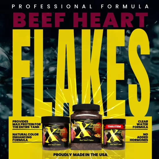 Xtreme Beef Heart Flakes - High Protein, Nutrient-Dense for Tropical & Freshw...