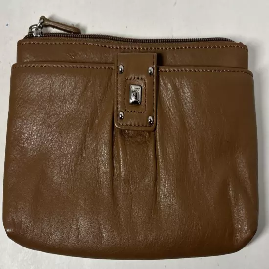 Stone Mountain Caramel LEATHER Clutch Wallet Zip Top Front Snap Slot