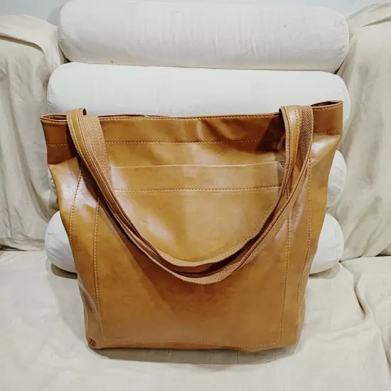 Soft Leather Tote Shoulder Bag, Waxed Leather Large Capacity Vintage Handbag Bag