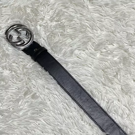 Gucci Belt Interlocking Silver Black GG Leather