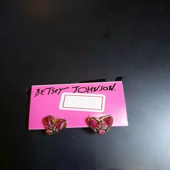 Betsey Johnson Crystal Heart Stud Earrings Pink - NWT