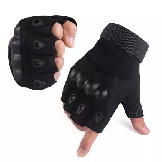 Military Tactical Leather Half Finger Gloves Combat Army Fingerless Gloves Work