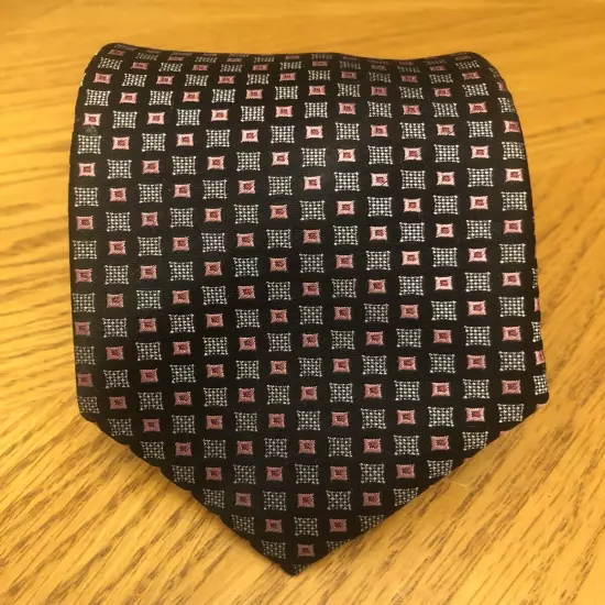 Sean John Silk Tie, Pink Black & Silver Geometric Square Design 