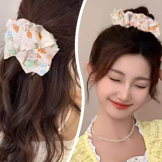 Square scarf hair band with cream and yellow bow W8D1 м/