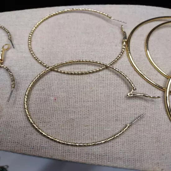 Lot Of 3 Large Gold Tone Hoop Earrings 3" 2" Lightweight