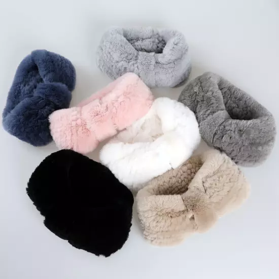 Women's Winter Cold Weather Headband Rex Rabbit Fur Elastic Headwarmer Hairband