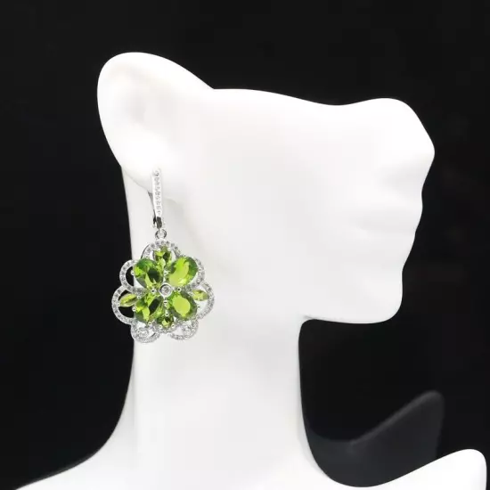 Beautiful Created Green Peridot White CZ Gift For Sister Silver Earrings