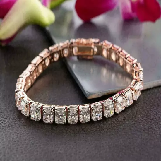 8Ct Asscher Cut Lab Created Diamond Tennis Bracelet 14K Rose Gold Plated Silver