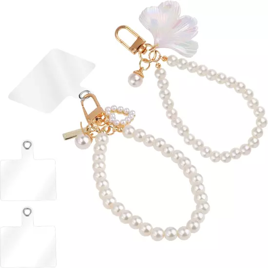 2 Pcs Phone Strap Wrist Phone Charm String Pearl Beaded Phone Strap Phone Chain 