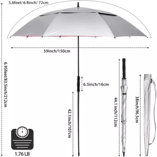 G4Free Vented UV Golf/Beach Umbrella 68" Arc, Auto Open Oversize Extra Large Win