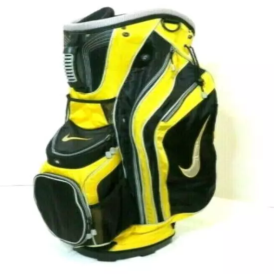 Nike Sport Cart Golf Bag 14-Way W/ Rain Hood Cover - Yellow Black Silver - READ!