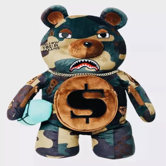 SprayGround Camo Check MoneyBear TeddyBear Backpack NWT Authentic