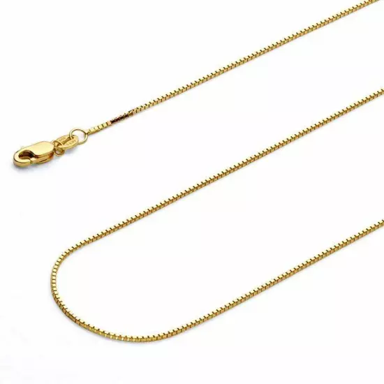 14K Solid Yellow Gold Box Necklace Real Gold Chain 18"