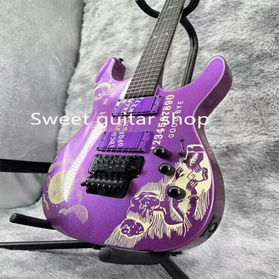 Custom Ouija Purple Electric Guitar FR Bridge Black Part Solid Body Fast Ship