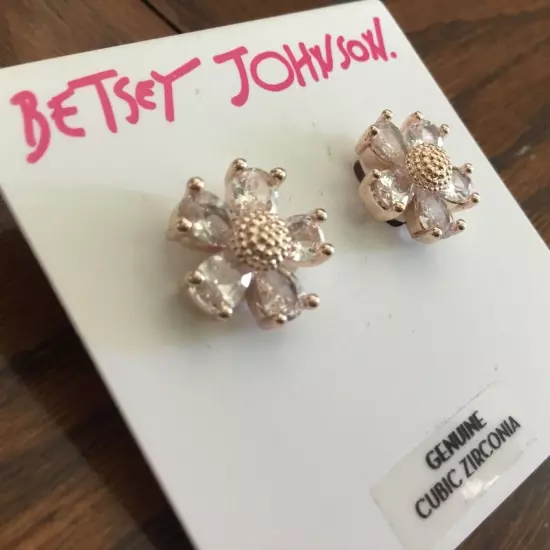 Betsey Johnson Flower Cubic Zirconia Stud Earrings Small Petite