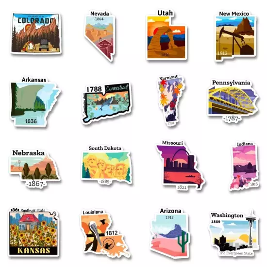 50 pcs Every USA State Stickers package For suitcases, bags, and a lot more