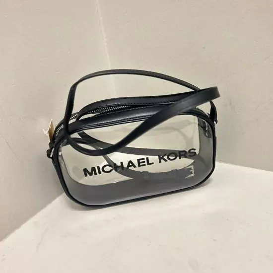 Michael Kors Jet Set Travel Women Medium Clear Vinyl Oval Camera Crossbody Bag