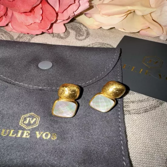 NEW Julie Vos Iridescent Clear Crystal 24k Gold Plated Stud Earrings NWOT