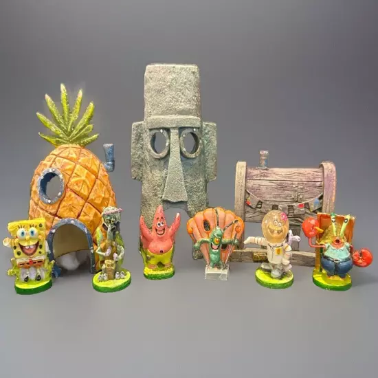 SpongeBob Aquarium Decor Houses Figures 9 Piece Set Resin 2003